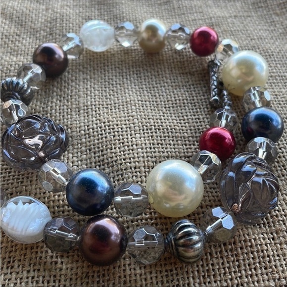 Glass Necklace Pearl Glass Crystal Spacers Red White Brown Gray New - Picture 3 of 11